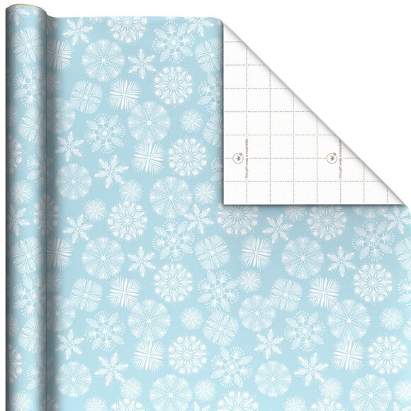 Hallmark Wrapping Paper Christmas Snowflakes on Light Blue 22.5 sq ft Roll Gift - Picture 2 of 6